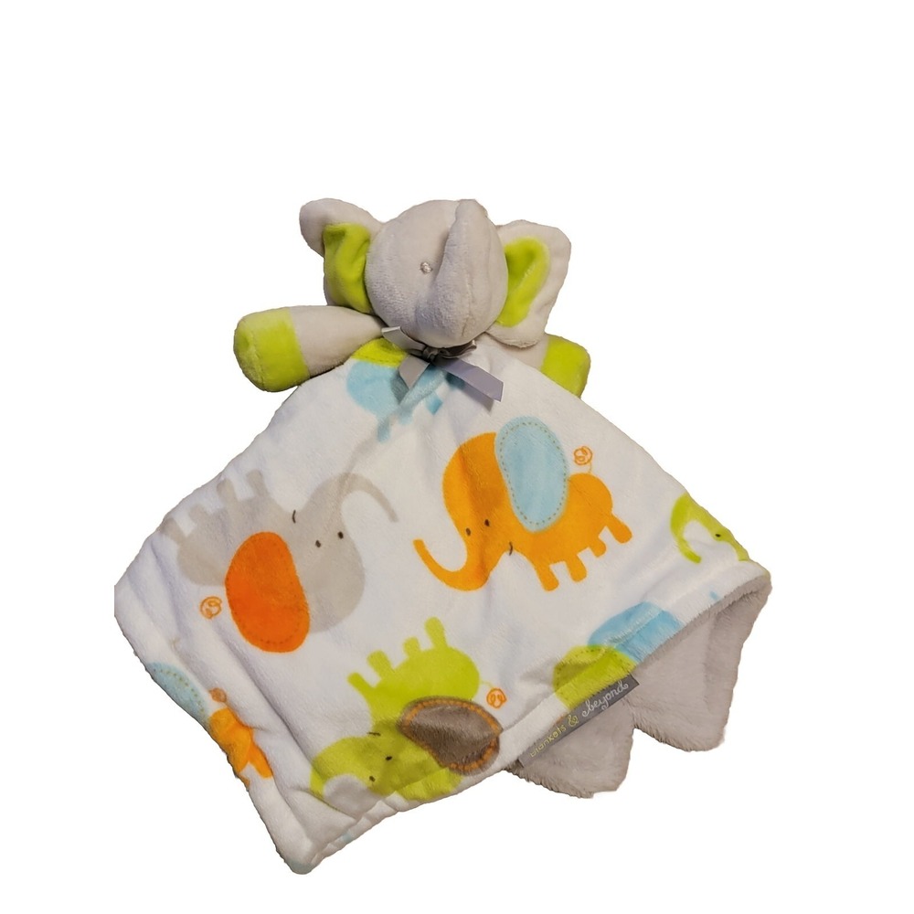 Blankets & Beyond Gray Elephant Lovey Baby Security Blanket Green Orange Blue